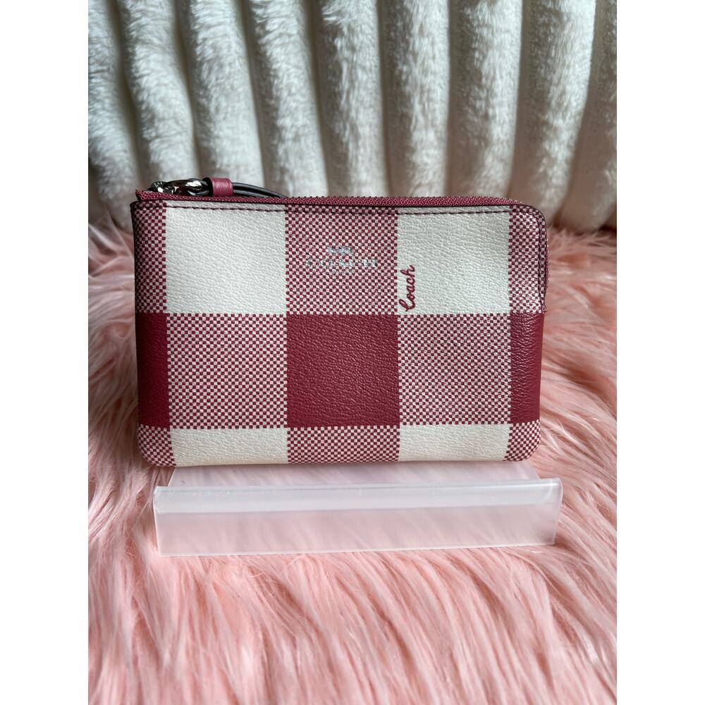 Coach Wristlet in Pink & White Gingham Signature Coated Canvas